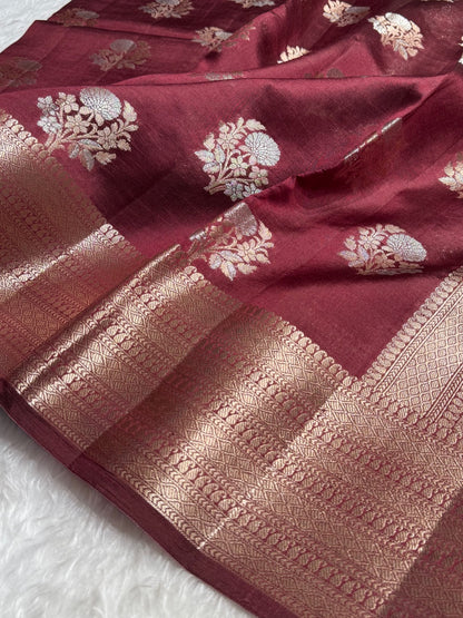 Cocoa Bean Flower Booti Pure Caramel Silk Saree