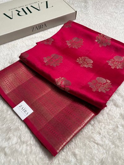 Rani Flower Booti Pure Caramel Silk Saree