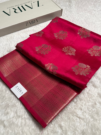 Rani Flower Booti Pure Caramel Silk Saree