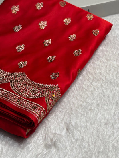 Red Scallop Mashru Silk with Swarovski work
