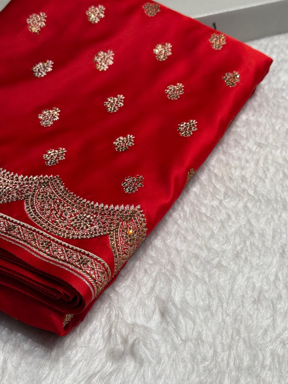 Red Scallop Mashru Silk with Swarovski work