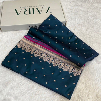 Nile Blue Mashru Silk Saree for Festive Seasons