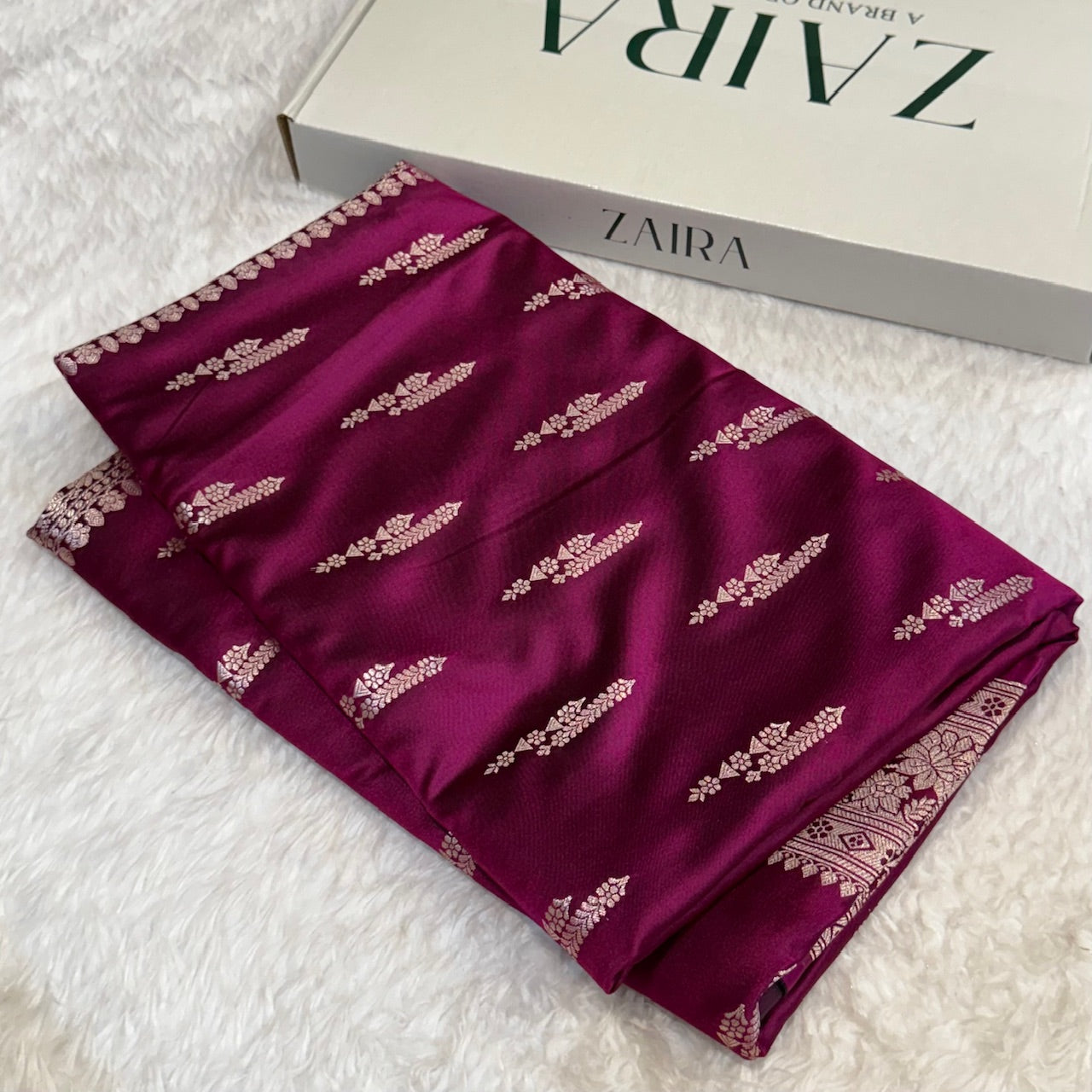 Dark Purple Booti Mashru Silk Banarasi Saree