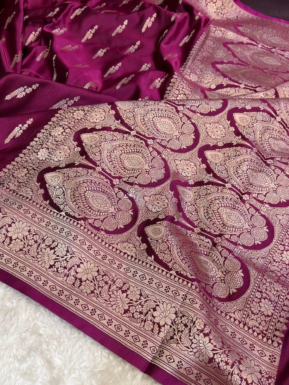 Dark Purple Booti Mashru Silk Banarasi Saree