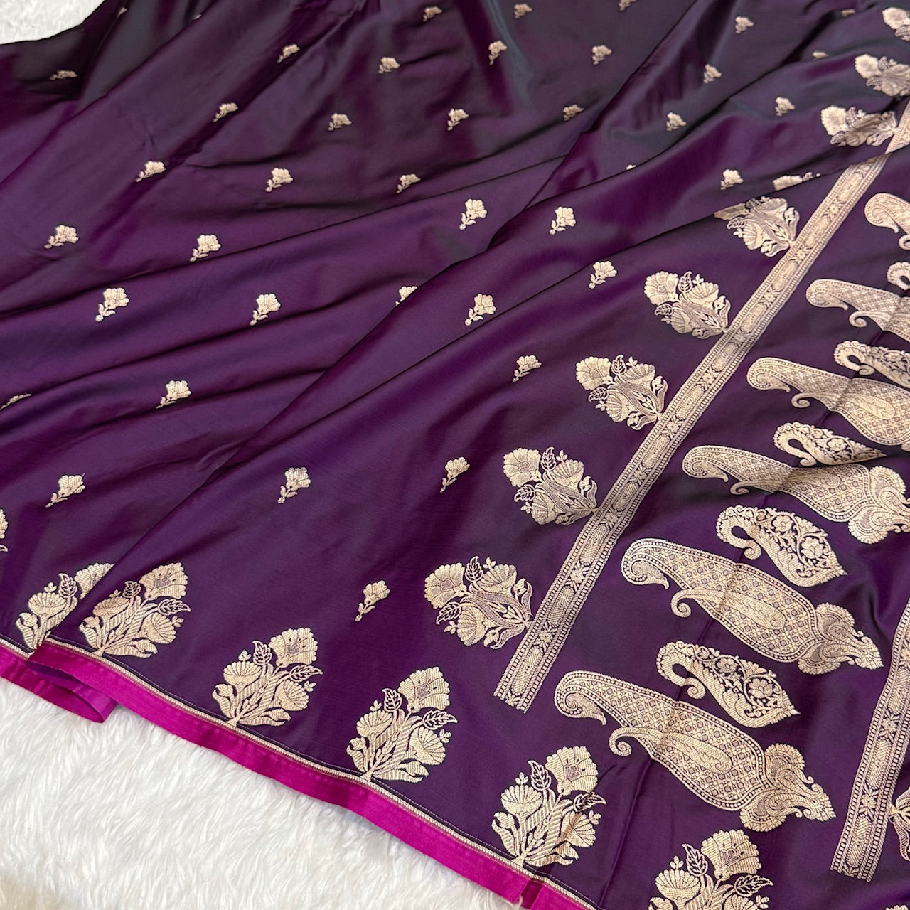 Dark Purple Skirt Border Mashru Silk Saree