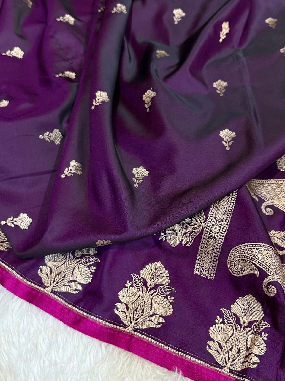 Dark Purple Skirt Border Mashru Silk Saree