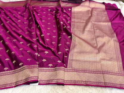 Wine Berry floral Motif Mashru Silk Saree