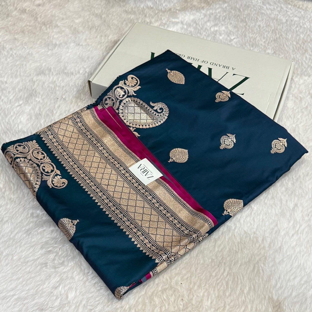 German Blue Mashru Silk Saree for Festive Seasons