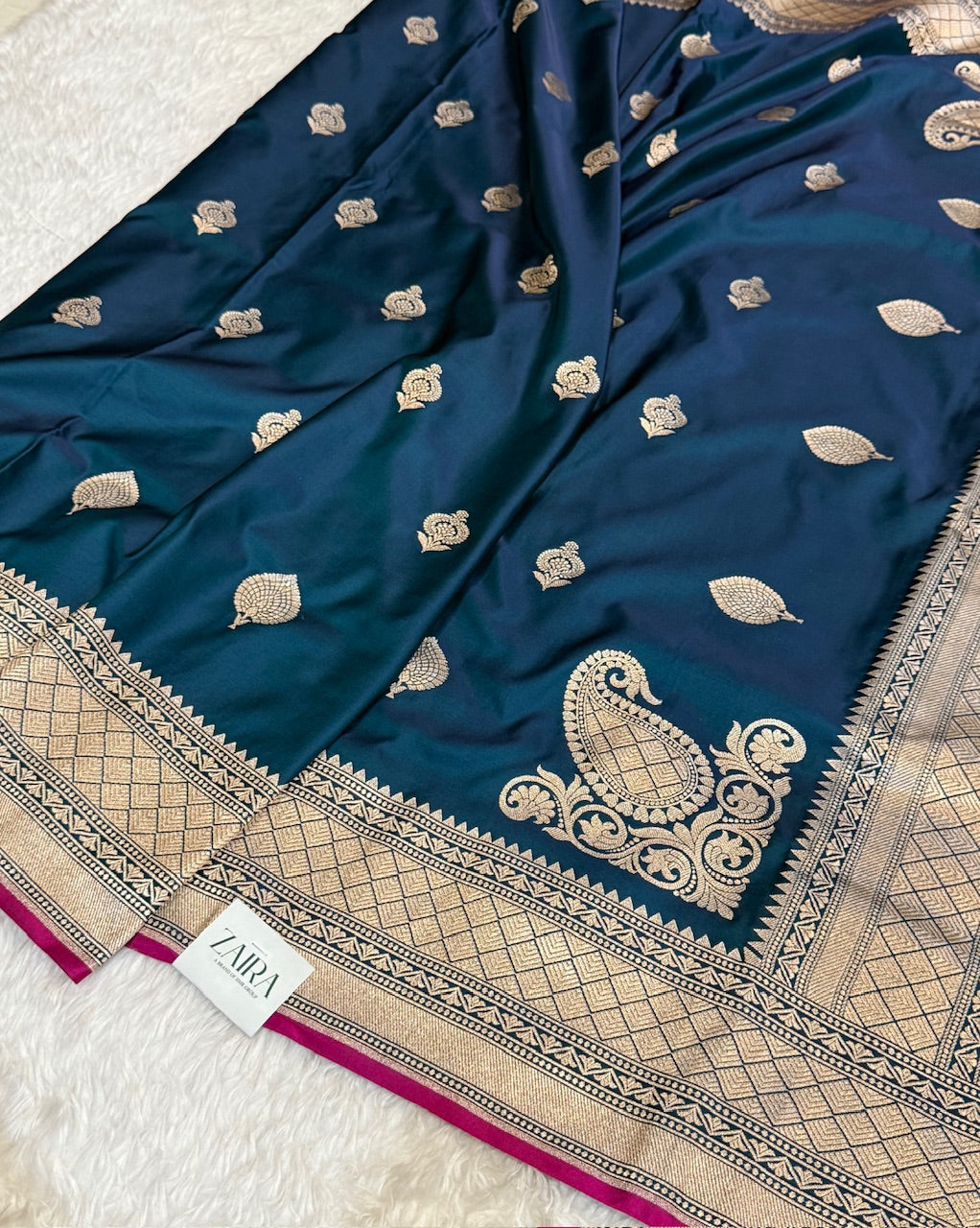 German Blue Mashru Silk Saree for Festive Seasons