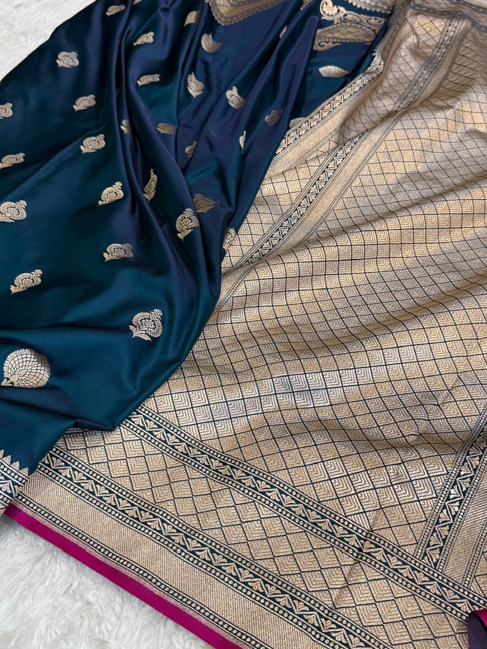German Blue Mashru Silk Saree for Festive Seasons