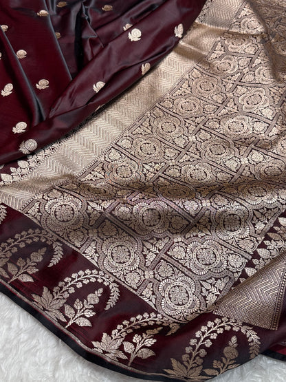 Cocoa Bean Booti Mashru Silk Saree