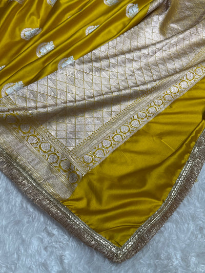 Mustard Minakari Boota Mashru Silk Saree with Gota Patti