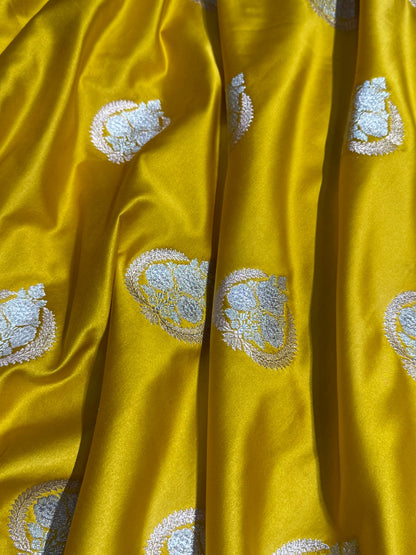 Mustard Minakari Boota Mashru Silk Saree with Gota Patti