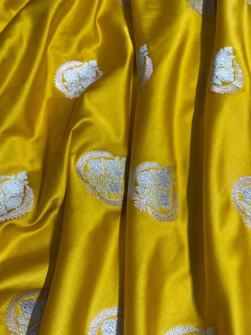 Mustard Minakari Boota Mashru Silk Saree with Gota Patti