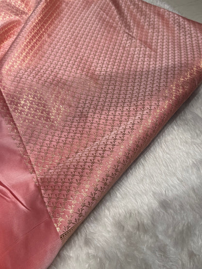 Baby Pink Booti Katan Silk with Green Border Edge and Brocade Blouse SK09