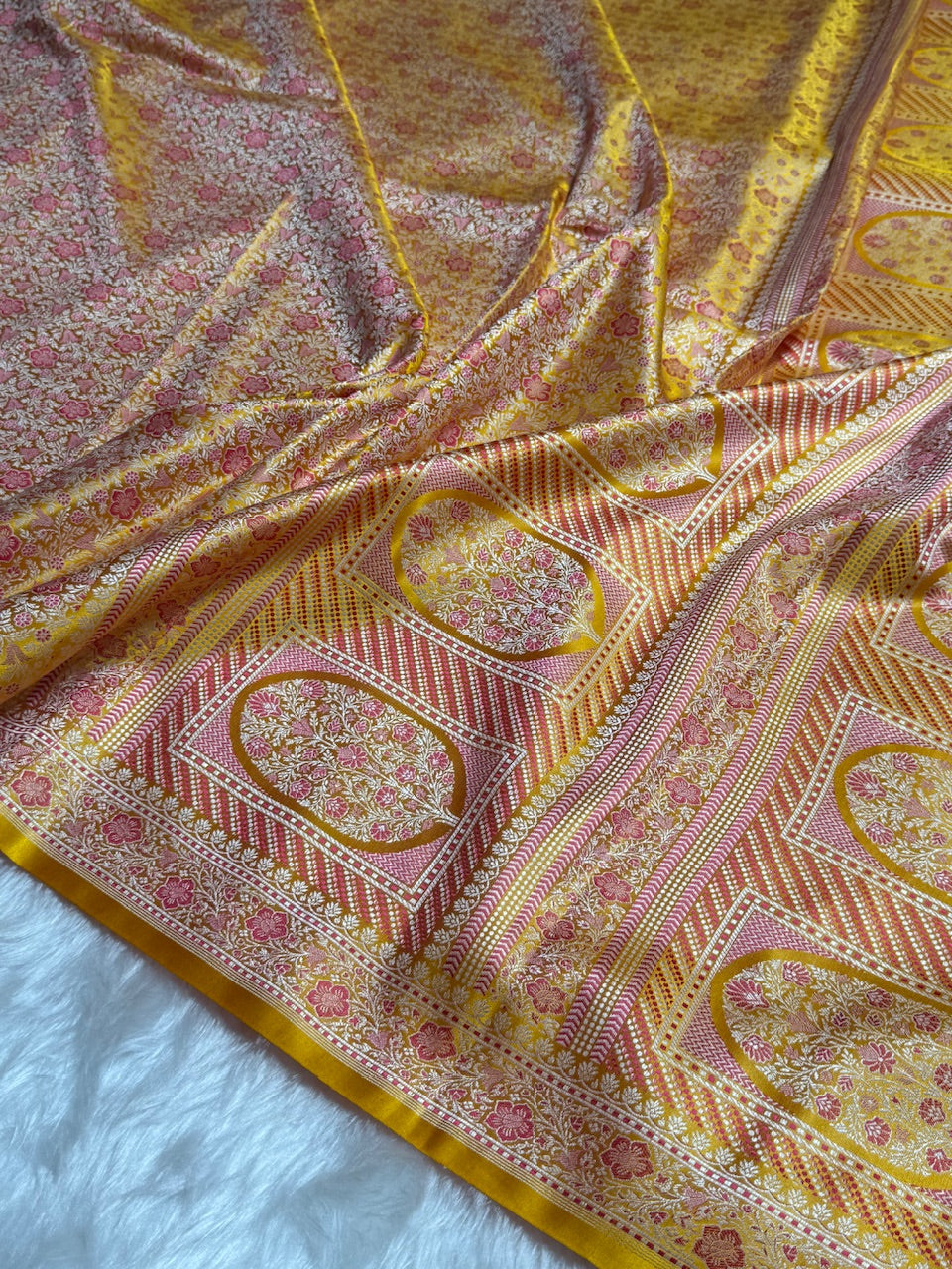 Yellow Jamawar Tanchoi Katan Silk Saree SKTM-14
