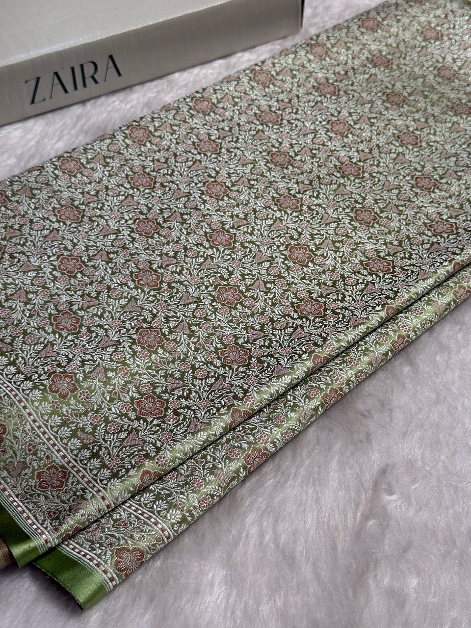 Light Pista Jamawar Tanchoi Katan Silk Saree SKTM-14