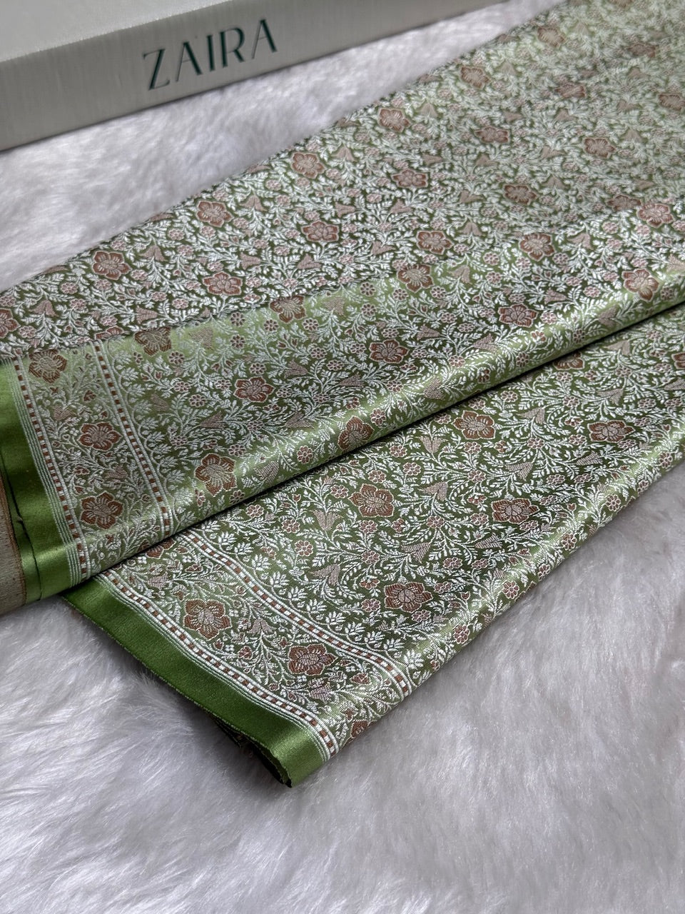 Light Pista Jamawar Tanchoi Katan Silk Saree SKTM-14
