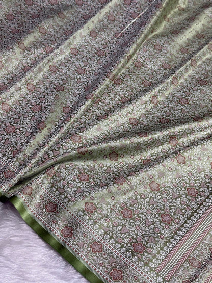 Light Pista Jamawar Tanchoi Katan Silk Saree SKTM-14