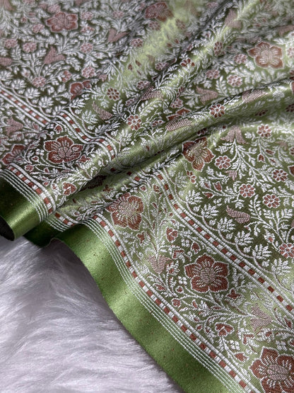 Light Pista Jamawar Tanchoi Katan Silk Saree SKTM-14