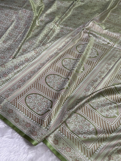 Light Pista Jamawar Tanchoi Katan Silk Saree SKTM-14