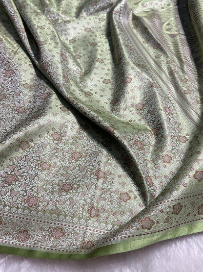 Light Pista Jamawar Tanchoi Katan Silk Saree SKTM-14