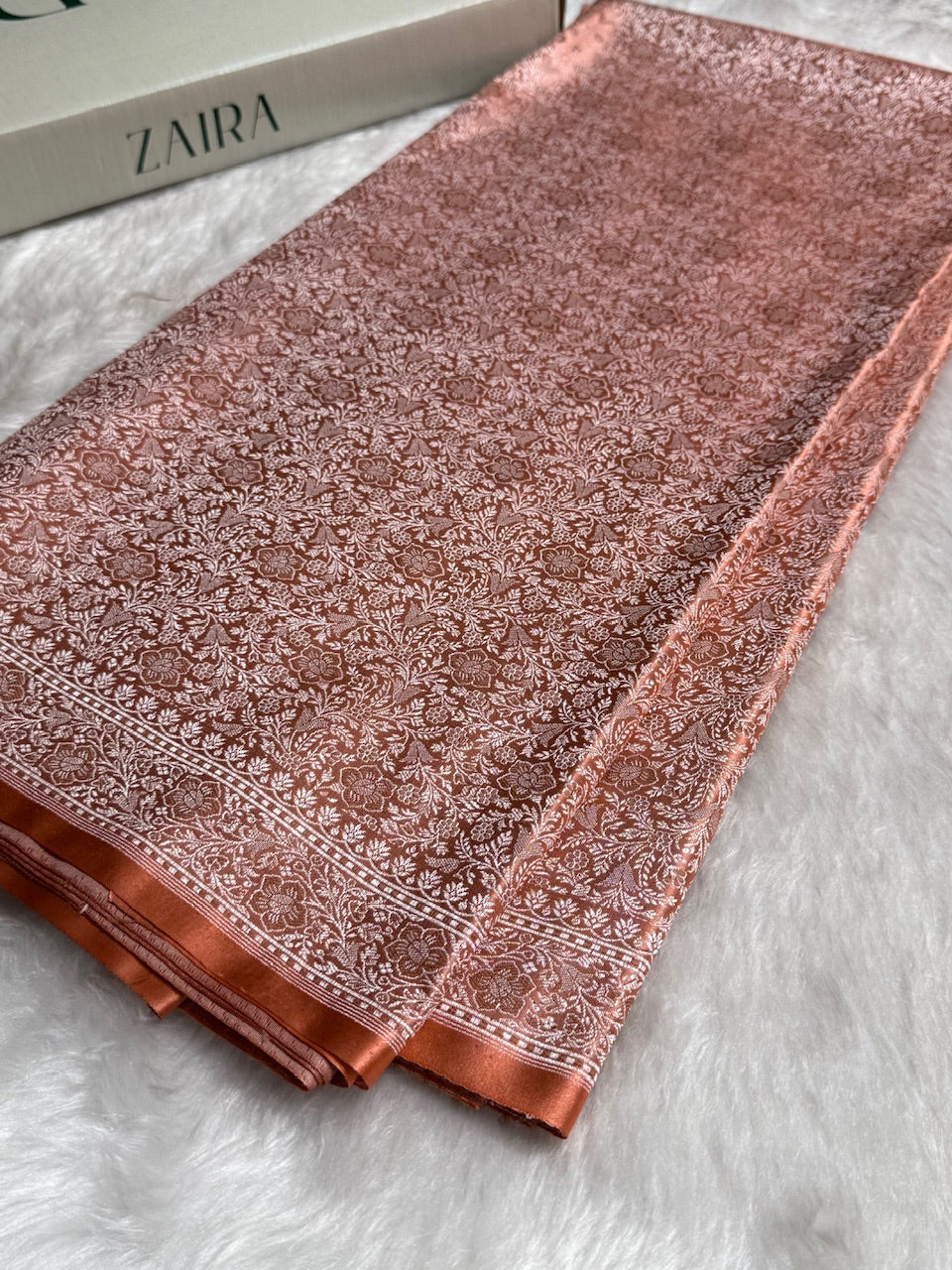 Peach Jamawar Tanchoi Katan Silk Saree SKTM-14