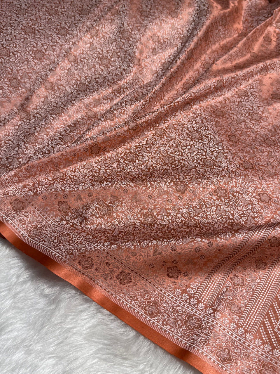 Peach Jamawar Tanchoi Katan Silk Saree SKTM-14