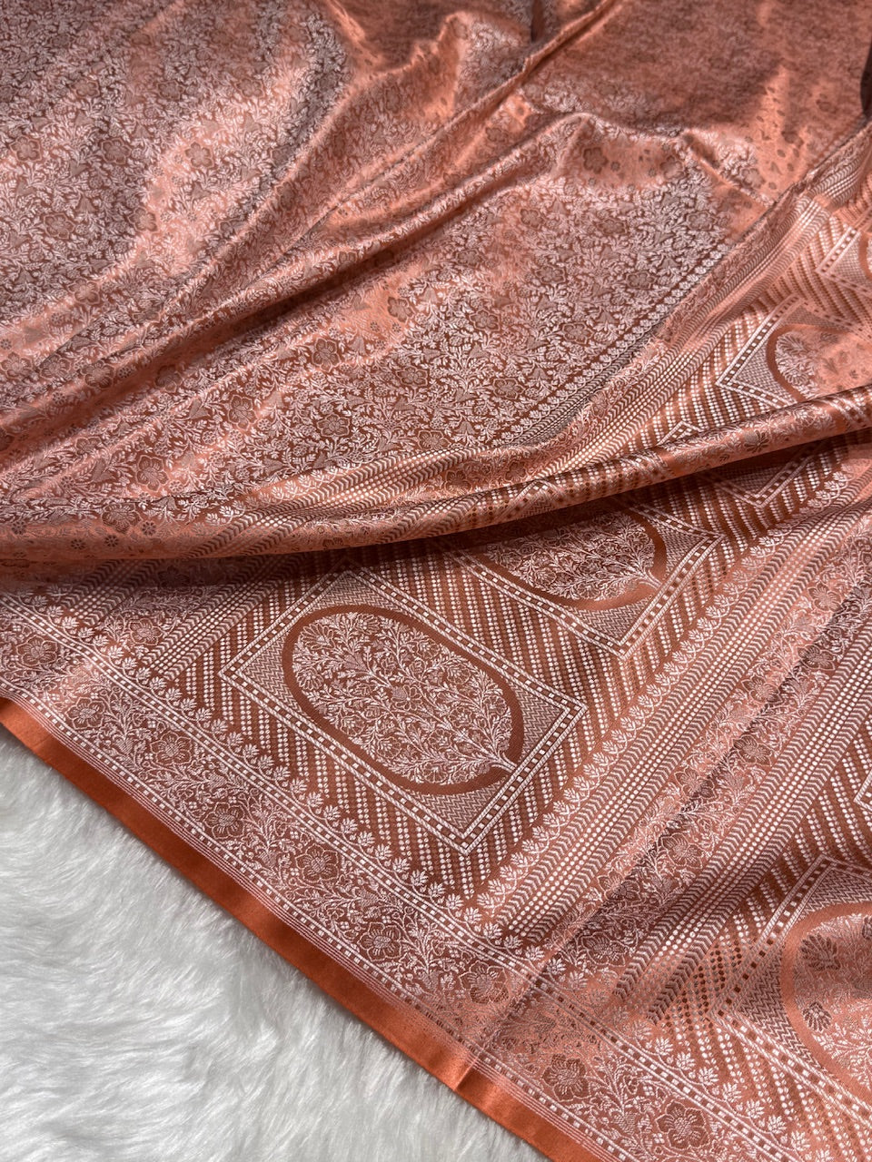 Peach Jamawar Tanchoi Katan Silk Saree SKTM-14