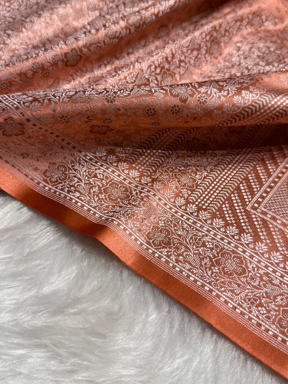 Peach Jamawar Tanchoi Katan Silk Saree SKTM-14