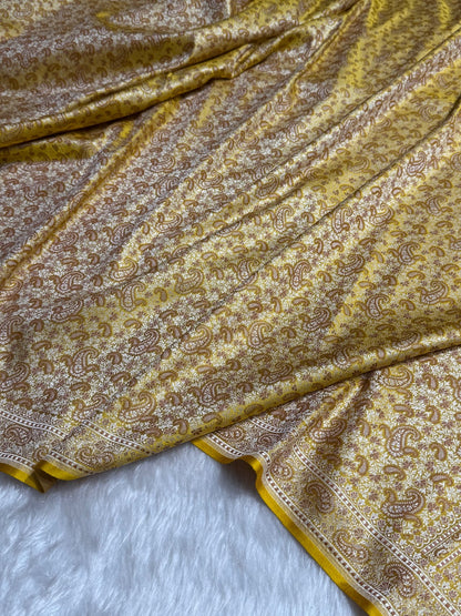 Mustard Jamawar Tanchoi Katan Silk Saree SKTM-11