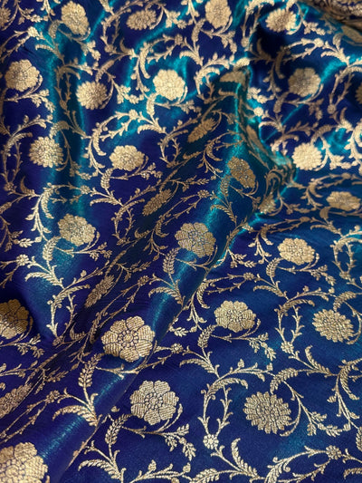 Peacock Teal Blue Jaal Satin Silk Saree With Gota Patti SSGP13