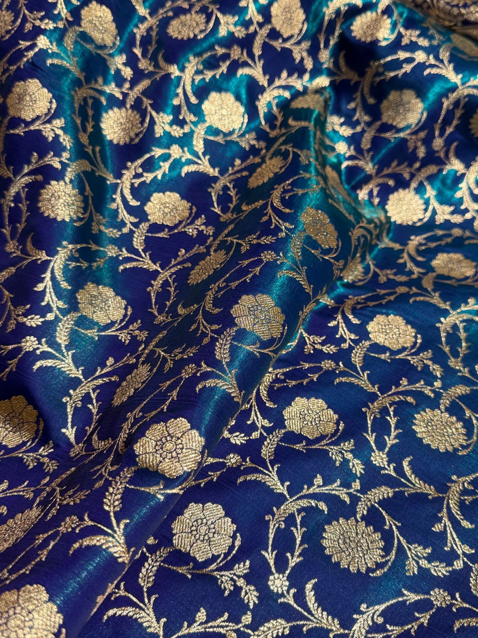Navy Blue Jaal Satin Silk With Gota Patti