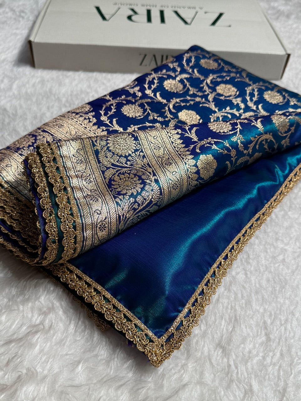 Navy Blue Jaal Satin Silk With Gota Patti