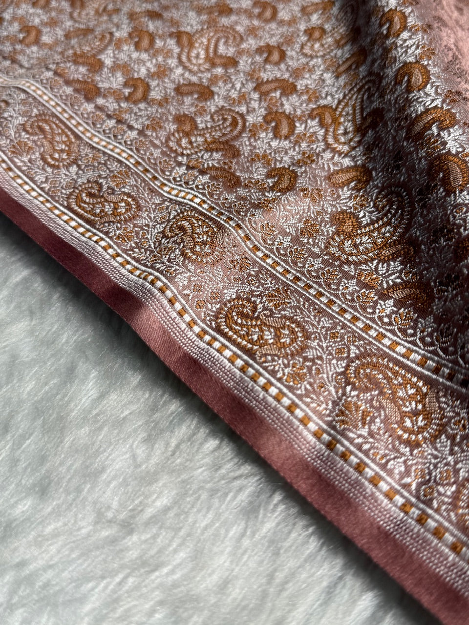 Peach Jamawar Tanchoi Katan Silk Saree SKTM-11