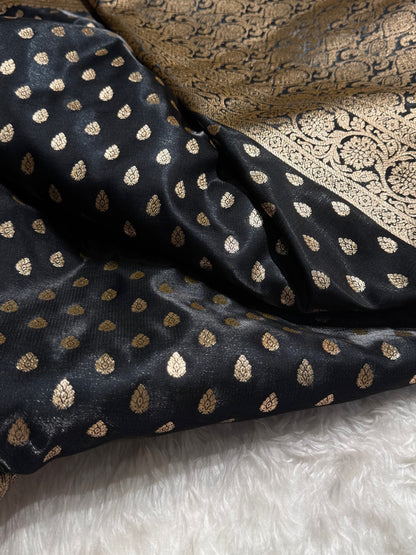 Satin Silk Booti in Black With Gota Patti