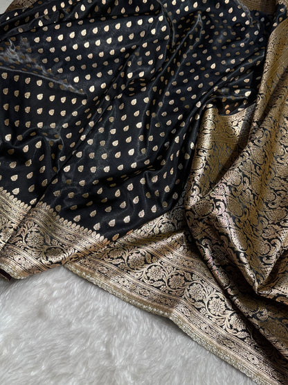 Satin Silk Booti in Black With Gota Patti