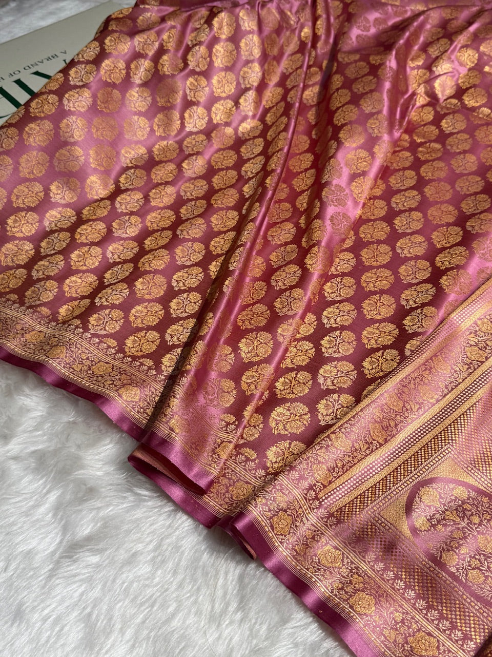 Dusty Pink Jamawar Tanchoi Katan Silk Saree SKTM-10