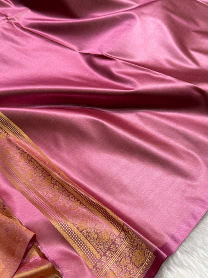 Dusty Pink Jamawar Tanchoi Katan Silk Saree SKTM-10