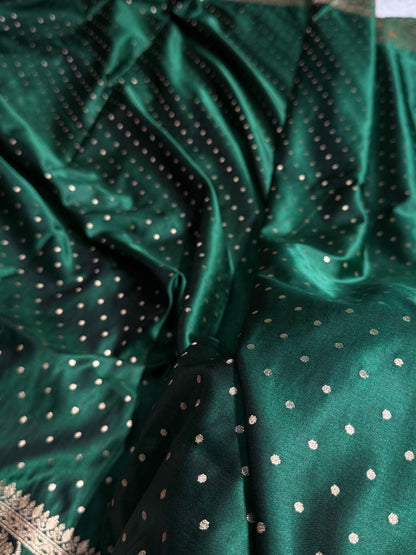 Bottle Green Banarasi Booti Katan Silk Saree