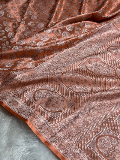 Peach Jamawar Tanchoi Katan Silk Saree SKTM-10