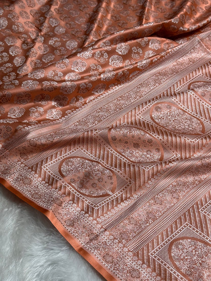 Peach Jamawar Tanchoi Katan Silk Saree SKTM-10