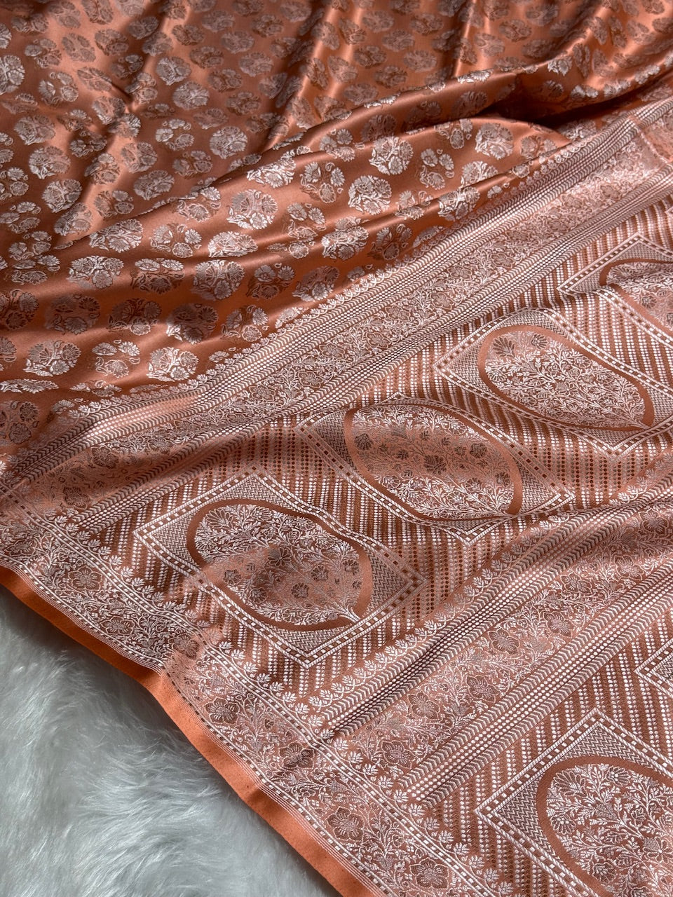 Peach Jamawar Tanchoi Katan Silk Saree SKTM-10