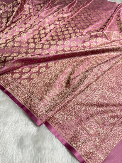 Baby Pink Jamawar Tanchoi Katan Silk Saree SKTM-13