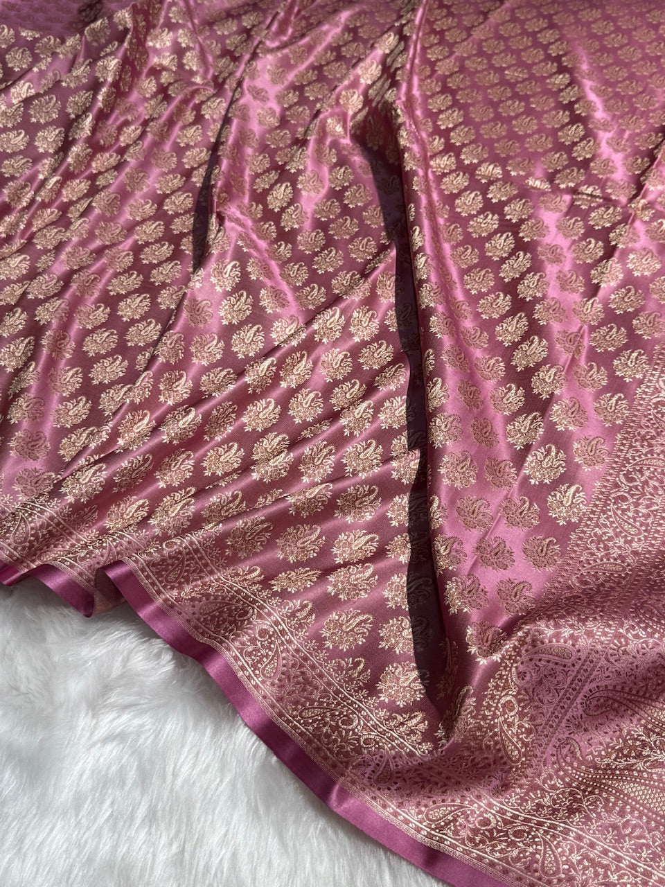 Baby Pink Jamawar Tanchoi Katan Silk Saree SKTM-13