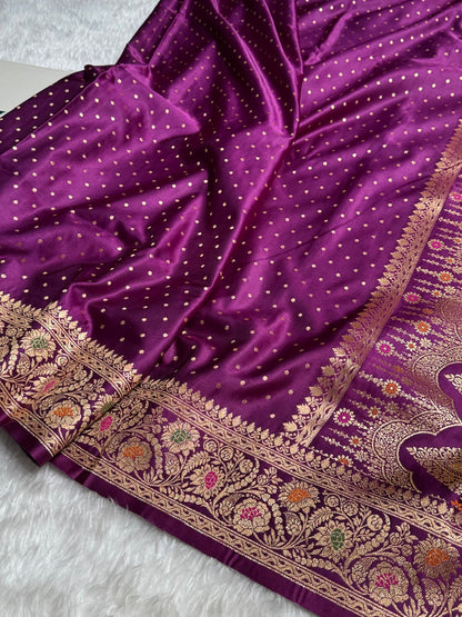 Dark Purple Banarasi Booti Katan Silk Saree
