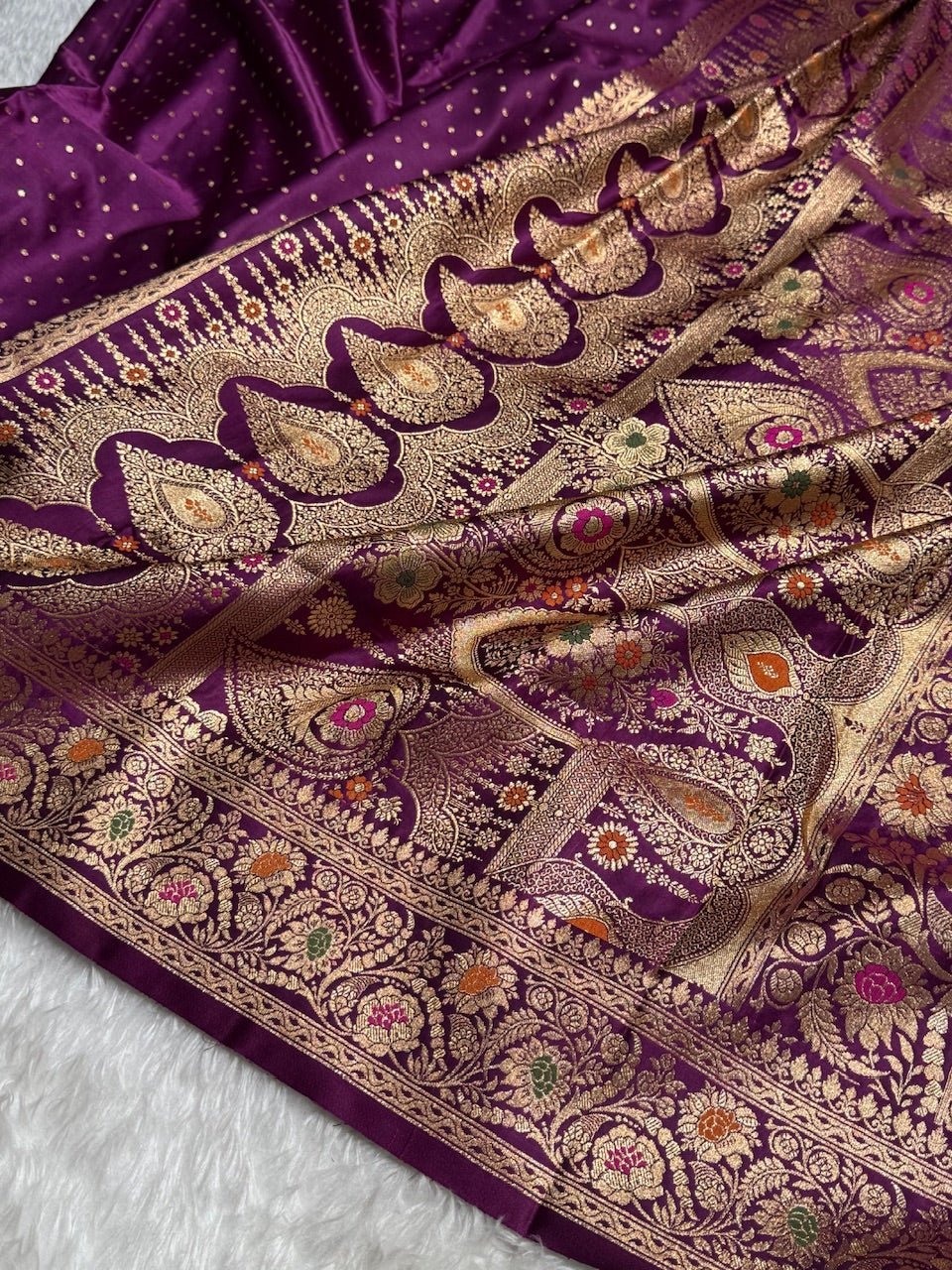 Dark Purple Banarasi Booti Katan Silk Saree