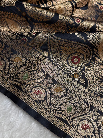 Black Banarasi Booti Katan Silk Saree