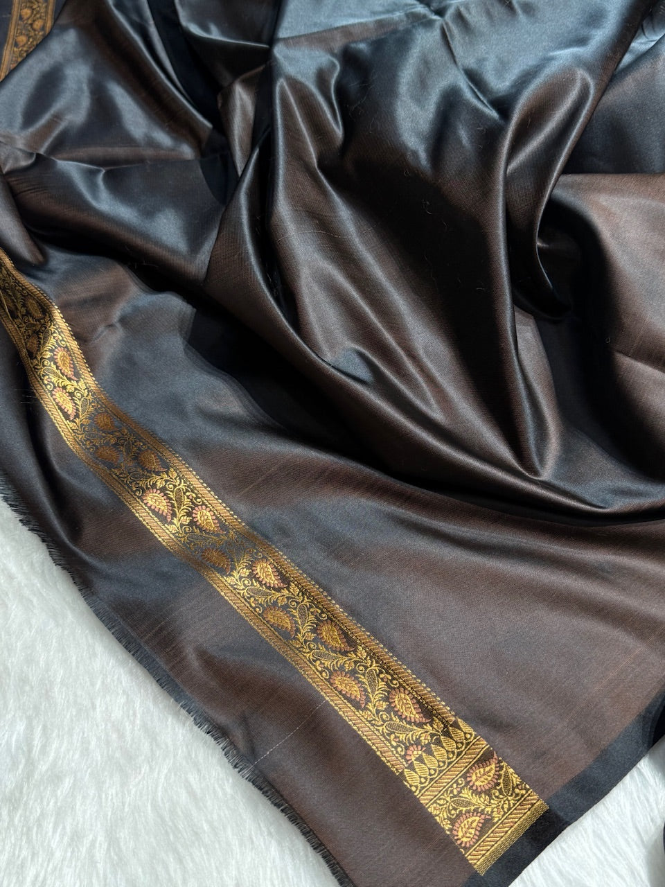 Black Jamawar Tanchoi Katan Silk Saree SKTM-12