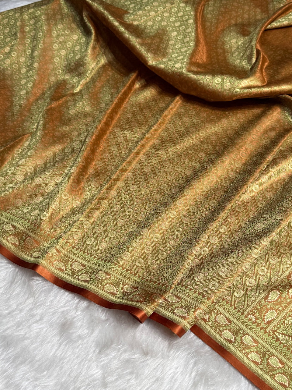 Orange Jamawar Tanchoi Katan Silk Saree SKTM-12